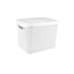 Krea Caja Plastica Simil Rattan Blanco 20 L