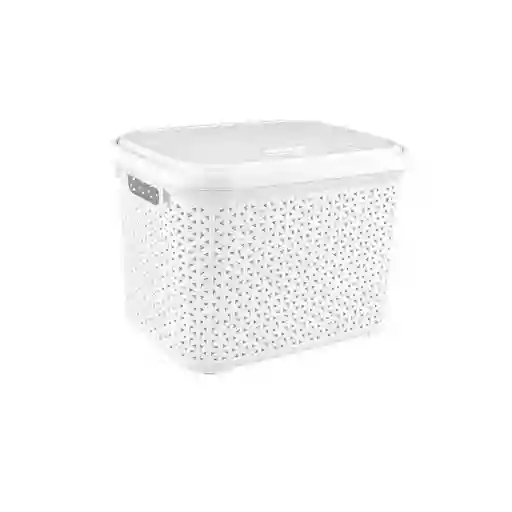 Krea Caja Plastica Simil Rattan Blanco 20 L