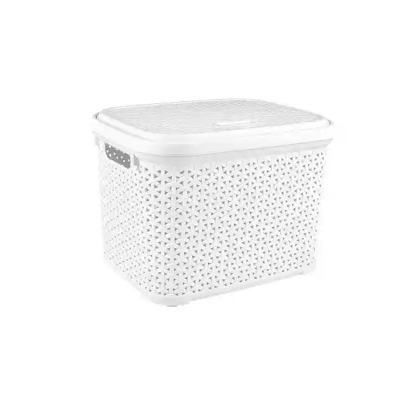 Krea Caja Plastica Simil Rattan Blanco 20 L