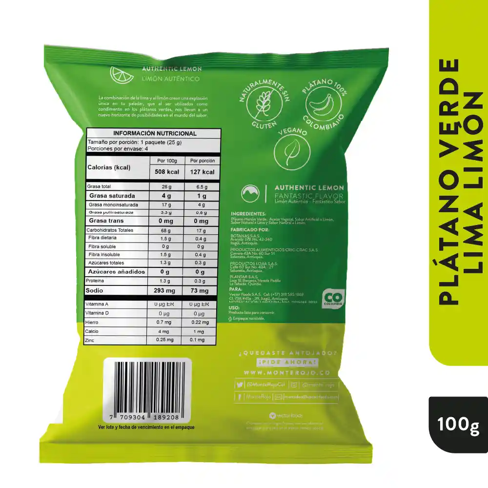 Monter Rojo Platanos Verdes Lima Limon 100gr