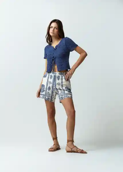 Short Carla Mujer Azul Mezclilla Estampado Talla 10 Naf Naf