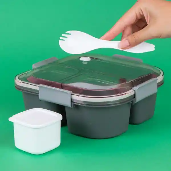Contenedor Caja Bento 3 Compartimento Negro 1200 mL Serie Miniso