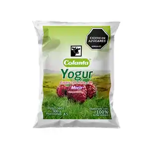 Yogur Entero Mora Colanta Bolsa X 900 G