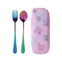 Set de Cubiertos Tenedor y Cuchara Mis Pastelitos Rosa Miniso
