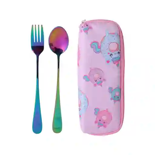 Set de Cubiertos Tenedor y Cuchara Mis Pastelitos Rosa Miniso