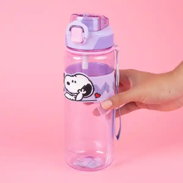 Botella de Plástico de Con Correa Snoopy Morado 800 mL Miniso