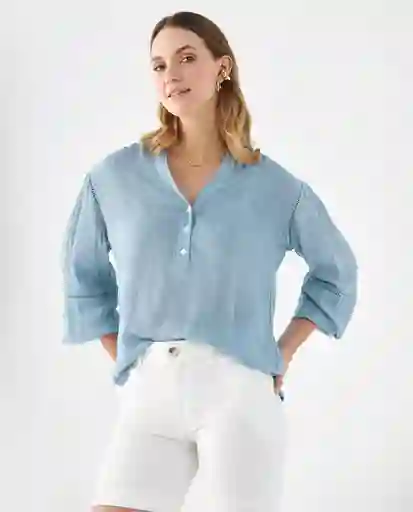 Camisa Manga Larga Azul Piedra Medio Talla S 619F076 Esprit