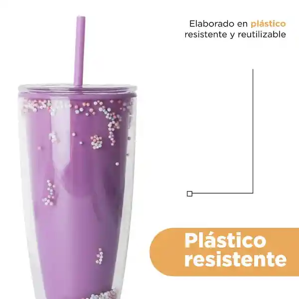 Vaso Plástico de Doble Pared Púrpura 730 mL Serie Miniso