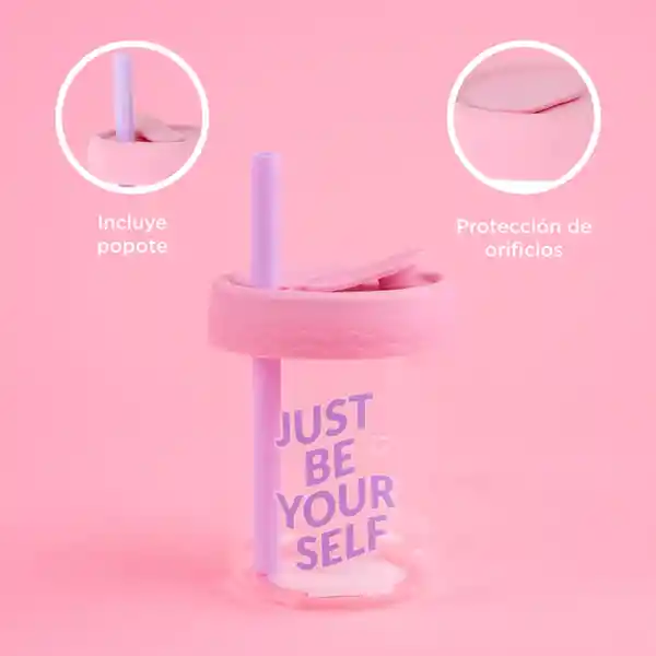 Vaso de Vidrio de Con Tapa de Silicona Rosa Miniso