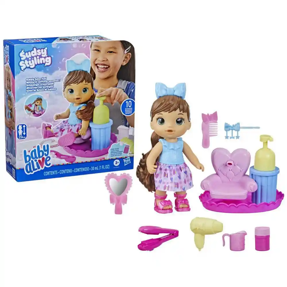 Baby Alive Muñeca Glo Pixies Sudsy Styling Castaña Hasbro