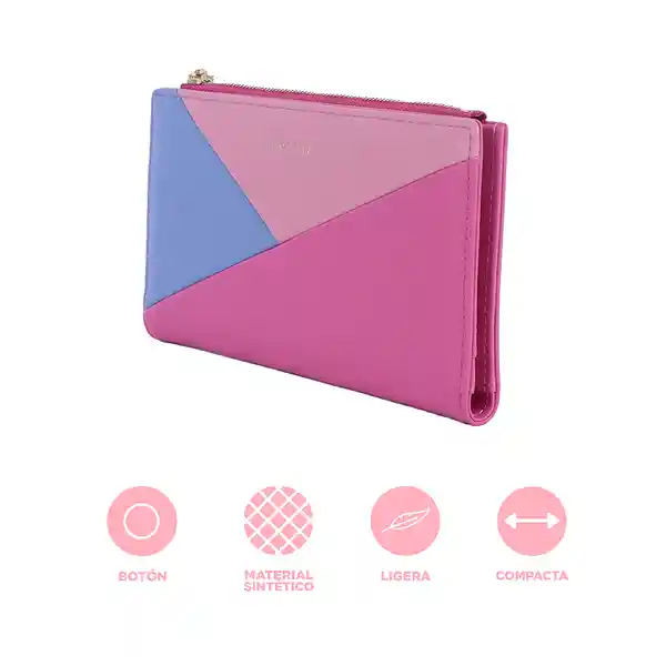 Cartera Para Mujer Larga Bloques Geométricos Fucsia Miniso