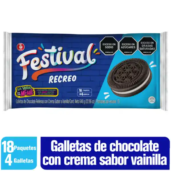 Festival Galletas Recreo Chocolate con Crema Sabor a Vainilla