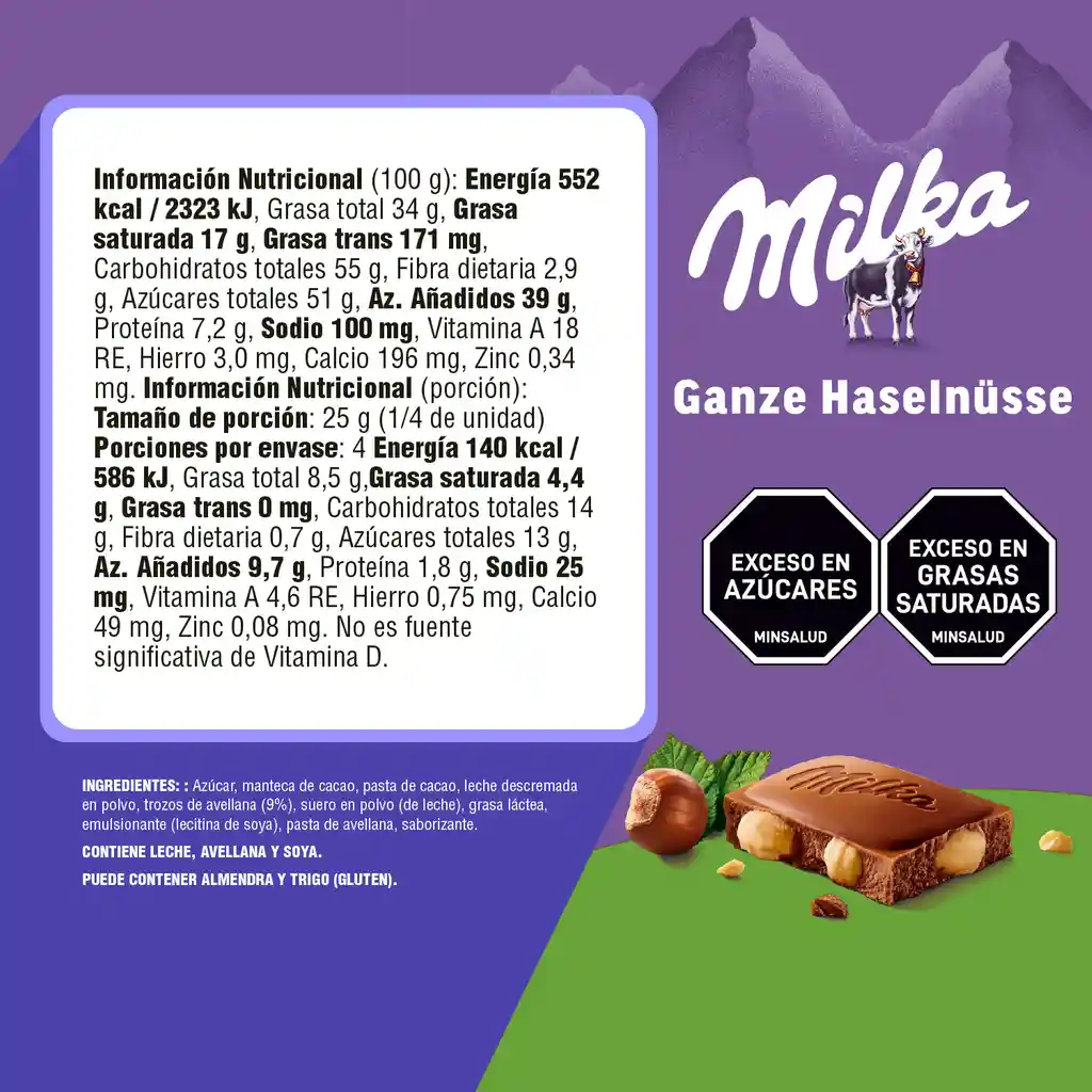 Milka Chocolate Relleno Con Avellanas Troceadas 100 g