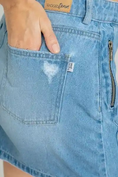 Falda Corta Cierres Color Azul Medio Talla 8 Ragged