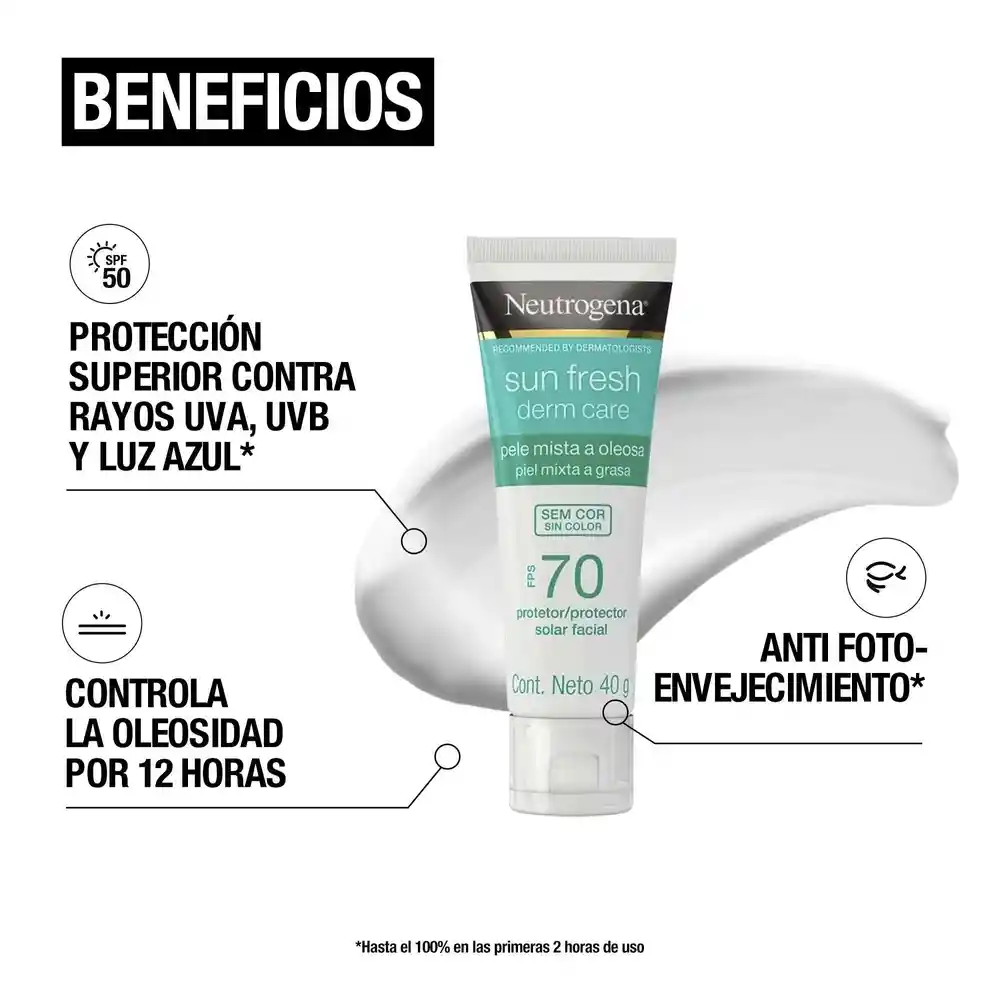 Protector Solar Facial Neutrogena Sun fresh Derm care Sin color FPS 70 40g