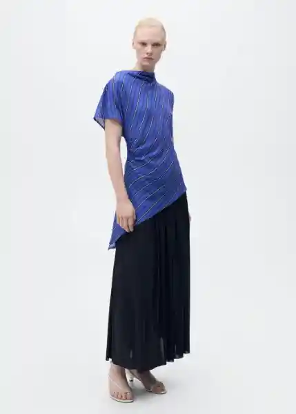 Blusa Calandre Azul Talla L Mujer Mango