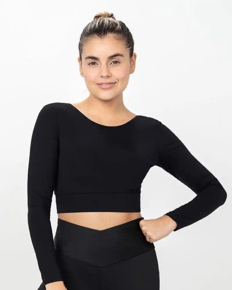 Crop Top Manga Larga Basico M - Negro