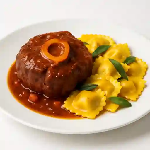 Ossobuco Brasato con Ravioli Di Zucca Alla Salvia