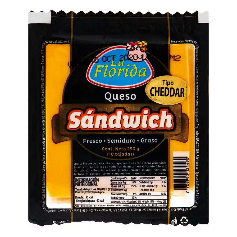La Florida Queso Cheddar Tajado Sandwich 