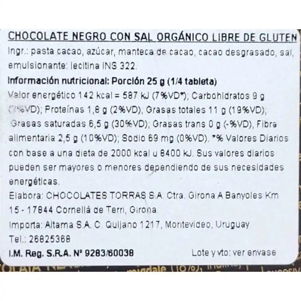 Torras Chocolate Almendras Eneras