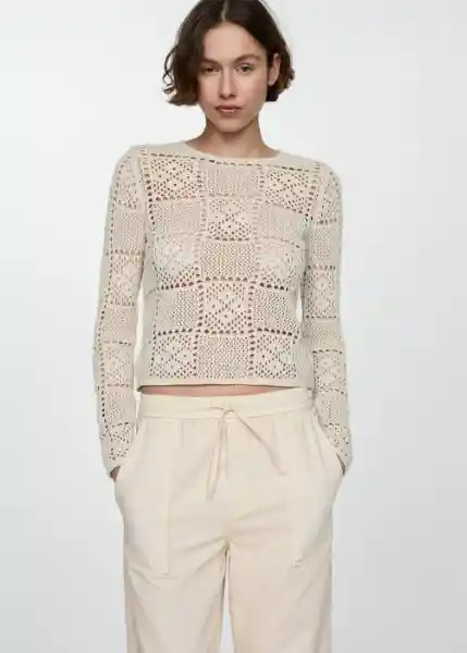 Pantalón Suki Off-White Talla L Mujer Mango