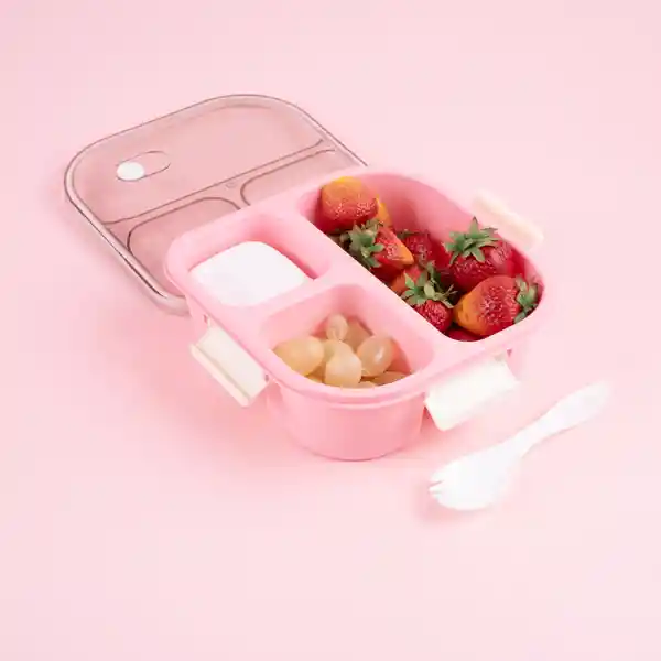 Contenedor Alimentos 3 Compartimentos Rosa 1200 mL Serie Miniso
