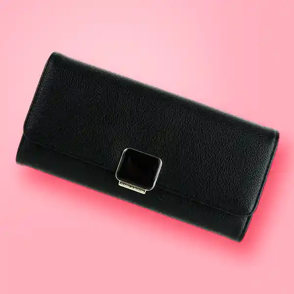 Billetera Para Mujer Rectangular Con Broche Negro Miniso