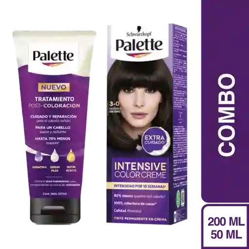 Combo Tinte Palette Color Creme 3-0 Castaño Oscuro + Tratamiento