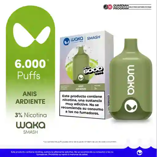 Waka Vapeador Smash Desechable Anís Ardiente 3% 6000 Pf