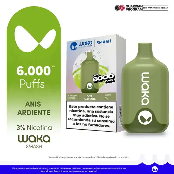 Waka Vapeador Smash Desechable Anís Ardiente 3% 6000 Pf