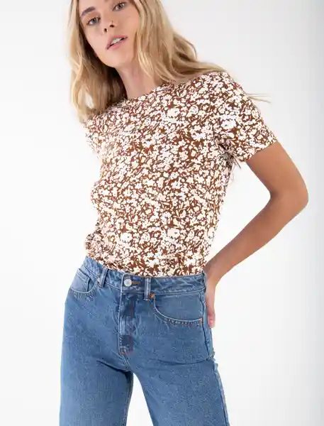 Camiseta Con Cuello Redondo Café Estampado Talla S Mujer Naf Naf