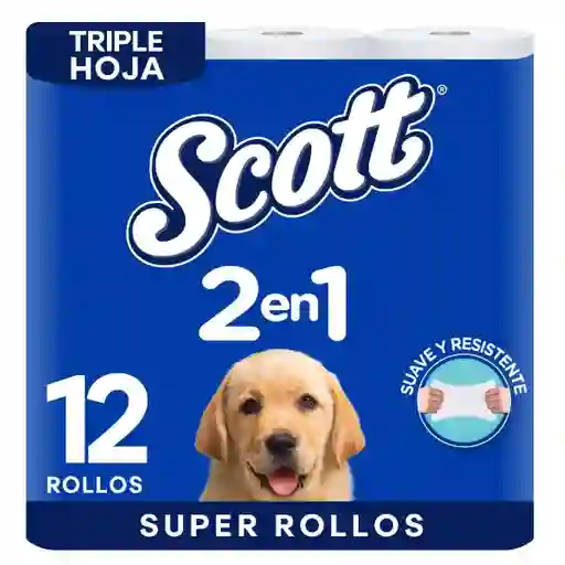 Papel Higiénico Scott 2 en 1 Jumbo Triple Hoja 2 Rollos
