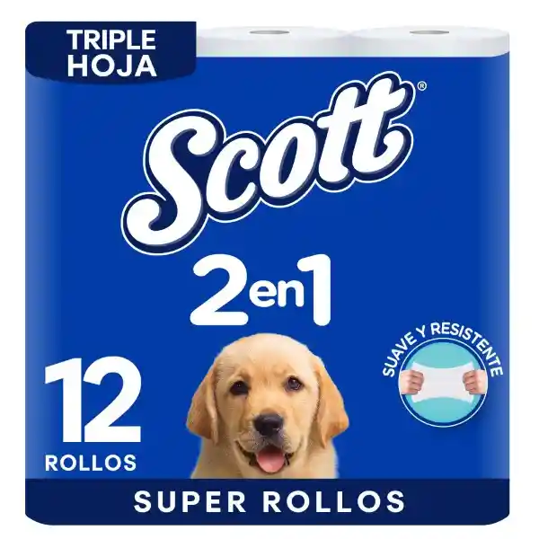 Papel Higiénico Scott 2 en 1 Jumbo Triple Hoja 2 Rollos