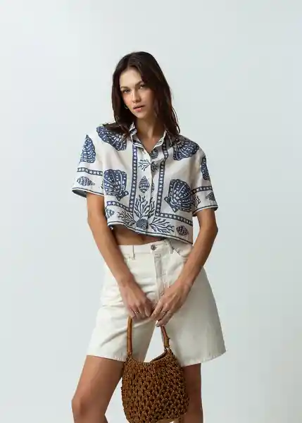 Camisa Buzin Mujer Azul Mezclilla Estampado Talla M Naf Naf