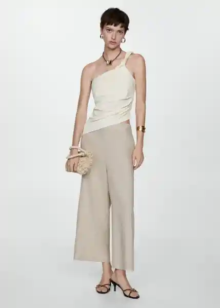 Pantalón Linovis Beige Talla S Mujer Mango