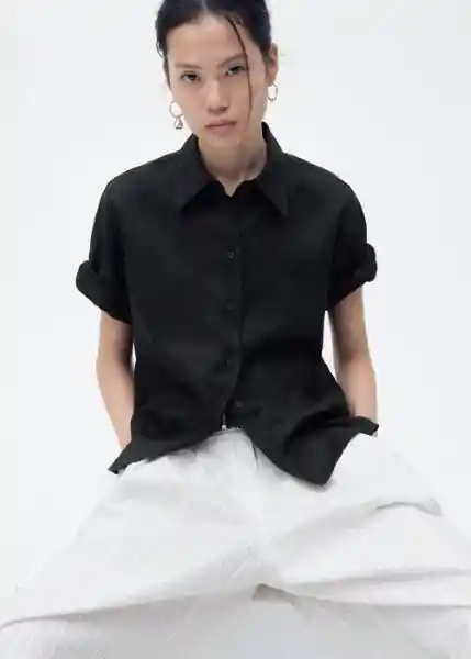 Camisa Pai Negro Talla M Mujer Mango