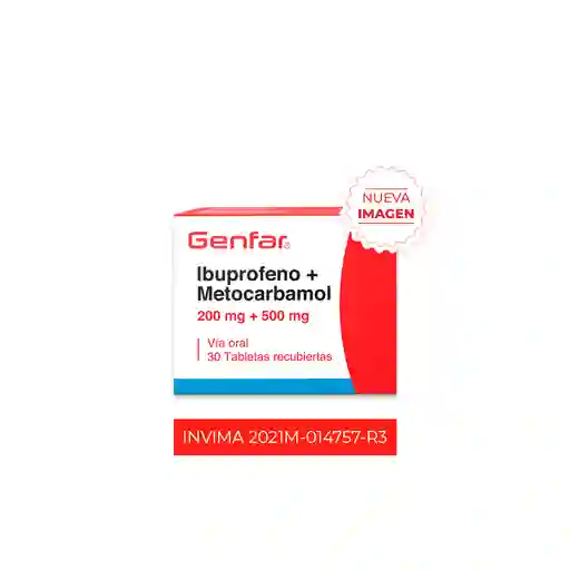 Ibuprofeno 200mg/Metocarbamol 500mg Tabletas Recubiertas Genfar 