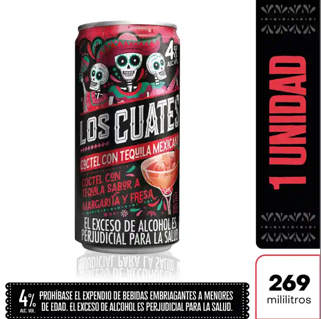 Los Cuates Coctel Tequila Margarita Fresa