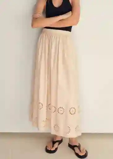 Falda Pipo Beige Talla 40 Mujer Mango