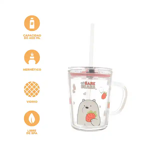 Vaso de Vidrio Con Pitillo we Bare Bears 400 mL Miniso