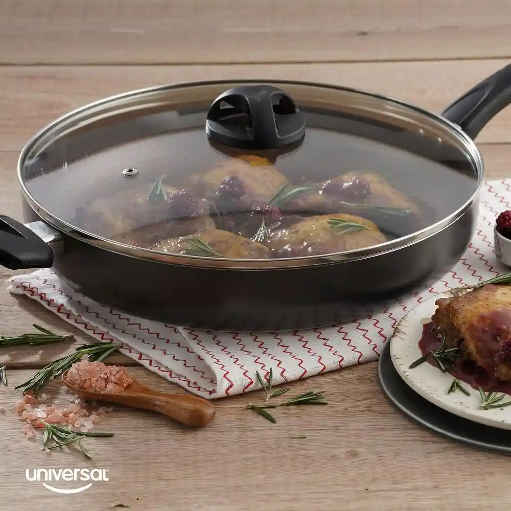 Sartén Universal Opalo Con Mango Tapa De Vidrio Antiadherente De Aluminio 30 Cm