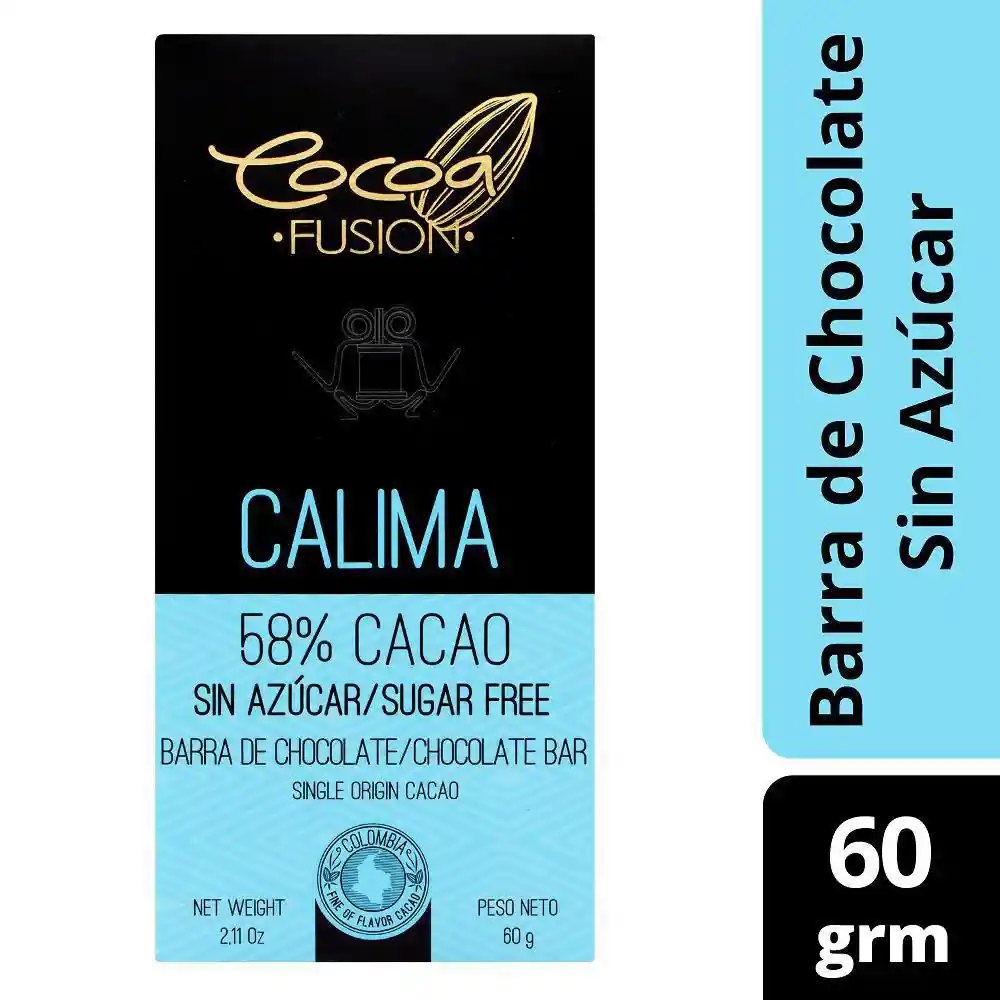 Cocoa Fusion Barra de Chocolate Calima sin Azúcar 58% Cacao