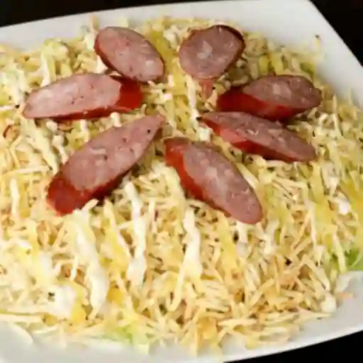 Salchipapa pollo suiza