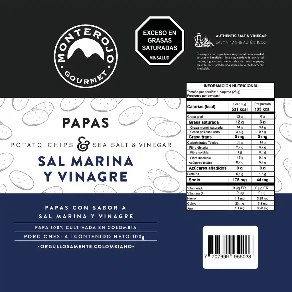 Monterojo Papas Sal marina y Vinagre 100gr