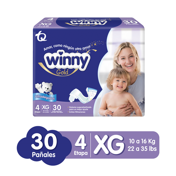 Pañales Winny Ultratrim Gold Etapa 4 XG 30 Unidades