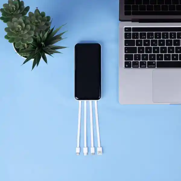 Bateria de Respaldo 10000mah Con 4 Cables Blanco Serie Miniso