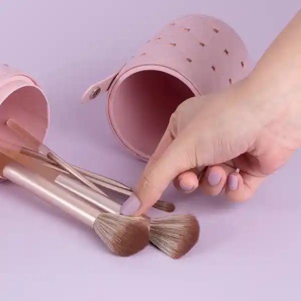 Organizador Plástico Brocha Maquillaje Patrón Rosa L Miniso