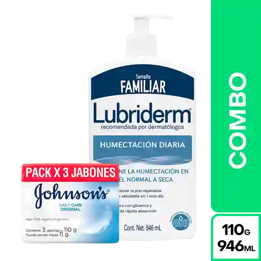 Combo Johnson Jabon 3 Und + Lubriderm Humectación Diaria