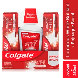 Colgate Crema Dental Blanqueadora Luminous White Brilliant 75ml x2 + Enjuague