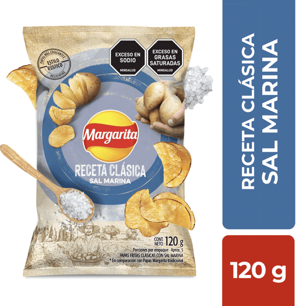 Margarita Papas Fritas Receta Clásica con Sal Marina 120 g